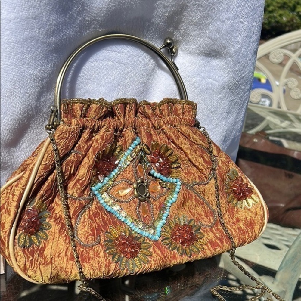 Vintage Inspired Beaded Gold and Blue Clutch/ Shoulder/ / Crossbody